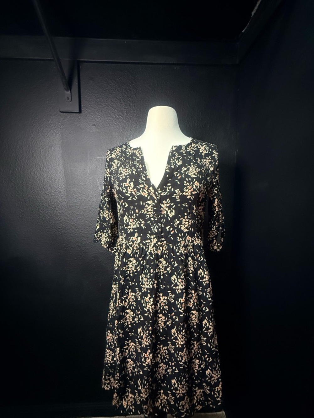 ba&sh Black VLADA Dress with Cream Floral Print size 1 (Sm / 4)